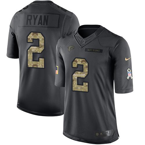 Nike Falcons #2 Matt Ryan Black Men's Stitched NFL Limited 2016 Salute To Service Jersey - Click Image to Close